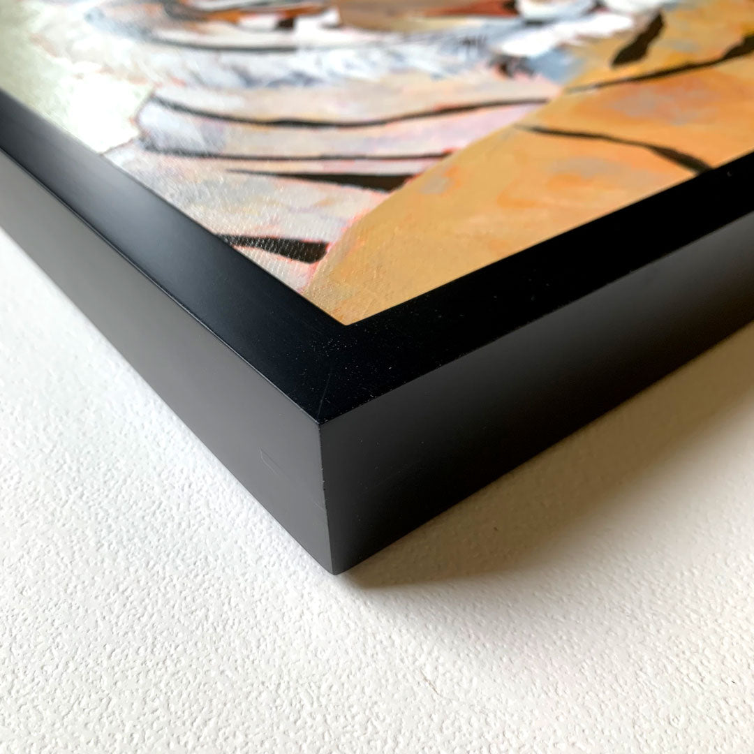 tiger animal painting black wood frame detail