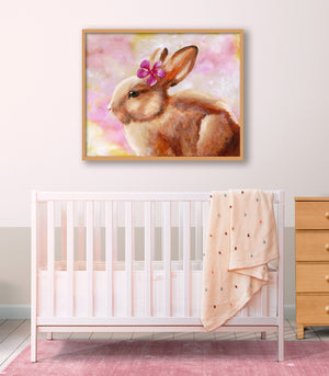 art for a nursery pink and yellow bunny art print