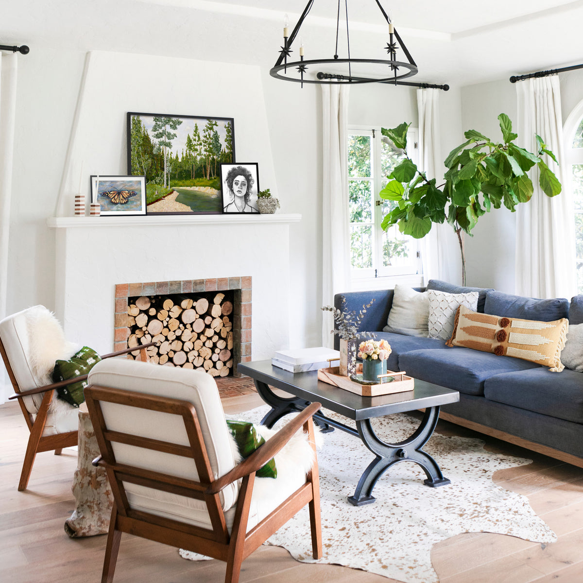 monarch butterfly art print over fireplace