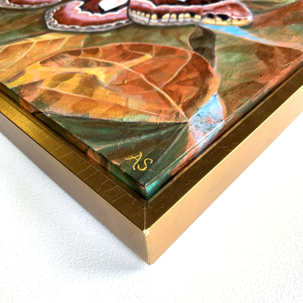 atlas moth leaf painting gold frame detail