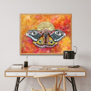 autumn emperor moth colorful art print office wall decor