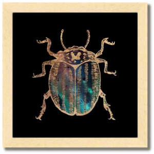 10 inch square Gold Foil Galactic potato Beetle Fine Art Print by Aimee Schreiber, galaxy gold leaf ink with natural maple wood frame