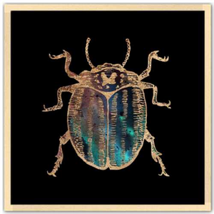 24 inch square Gold Foil Galactic potato Beetle Fine Art Print by Aimee Schreiber, galaxy gold leaf ink with natural maple wood frame