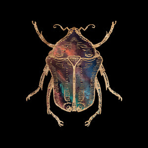 Gold Foil Galactic June Beetle Fine Art Print by Aimee Schreiber, galaxy gold leaf ink