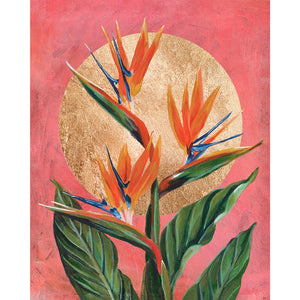 bird of paradise flower art print strelitzia gold and pink