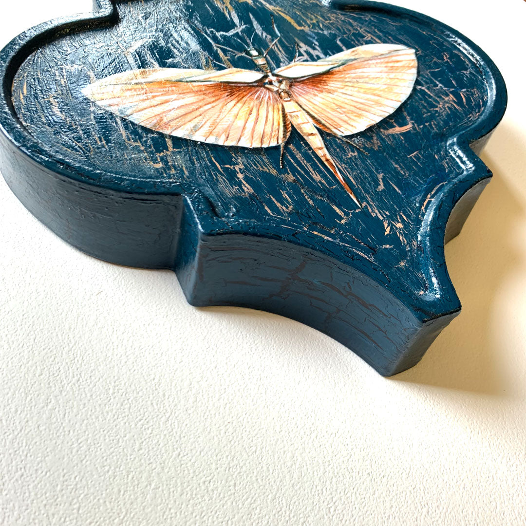 blush winged stick insect painting side detail