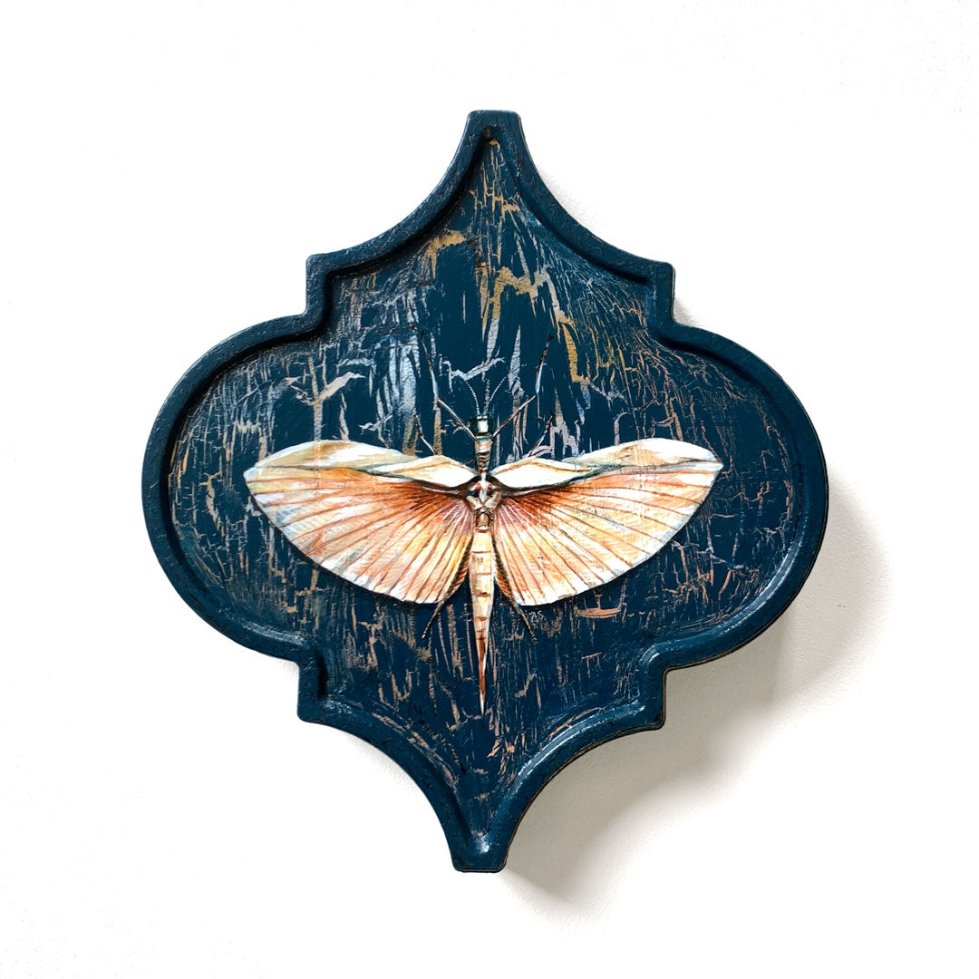 blush winged stick insect painting