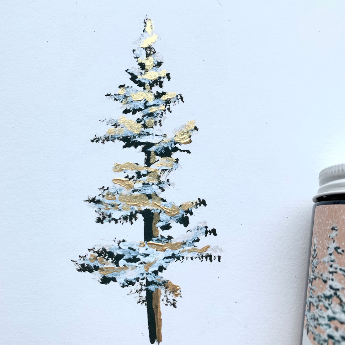 gold embellished evergreen tree art print