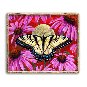 butterfly art print yellow swallowtail butterfly and purple echinacea flowers