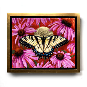 butterfly painting swallowtail echinacea flowers