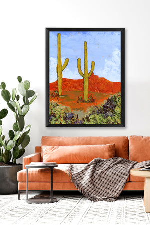 cactus desert art print on wall