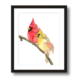 cardinals bird art print framed 11x14