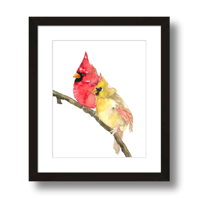 cardinals bird art print framed 8x10