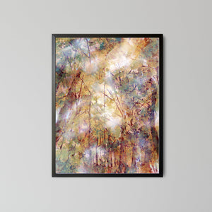cathedral canopy iii fall forest landscape fine art print in black frame on wall