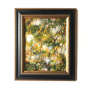 framed fall forest nature painting on white wall by Aimee Schreiber