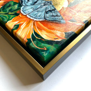 cerulean looper moth orange rhododendron painting framed gold float frame