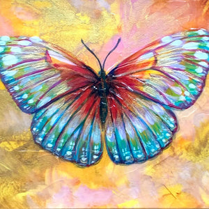 Colorful summer butterfly original painting detail