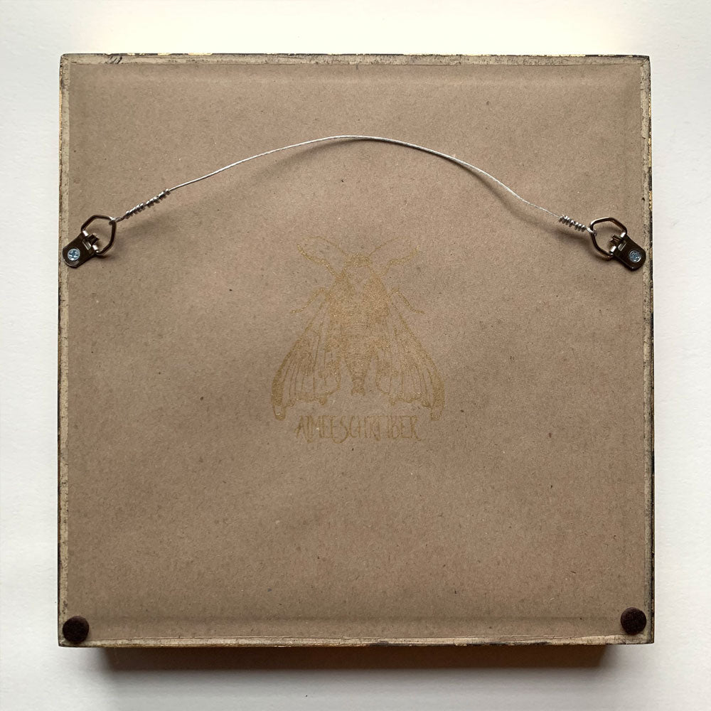 ready to hang frame back of Ethereal moths colorful original painting by Aimee Schreiber 