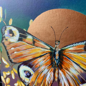 fine art embellished print peacock butterfly 16x20 copper  detail