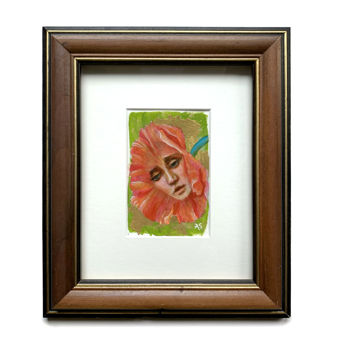 flower face painting in vintage wood frame