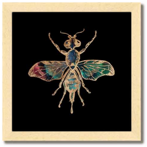 10 inch square Gold Foil Galactic Fruit Fly Fine Art Print by Aimee Schreiber natural maple wood frame