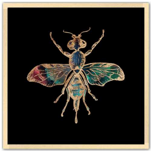 24 inch square Gold Foil Galactic Fruit Fly Fine Art Print by Aimee Schreiber natural maple wood frame