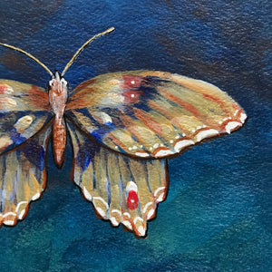 Gold teal butterfly poetry postcard painting detail by Aimee Schreiber