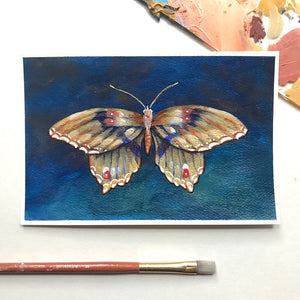 Gold teal butterfly poetry postcard painting by Aimee Schreiber