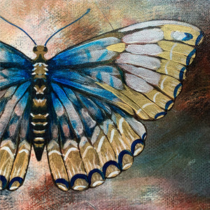 gold and blue butterfly embellished art print detail by aimee schreiber