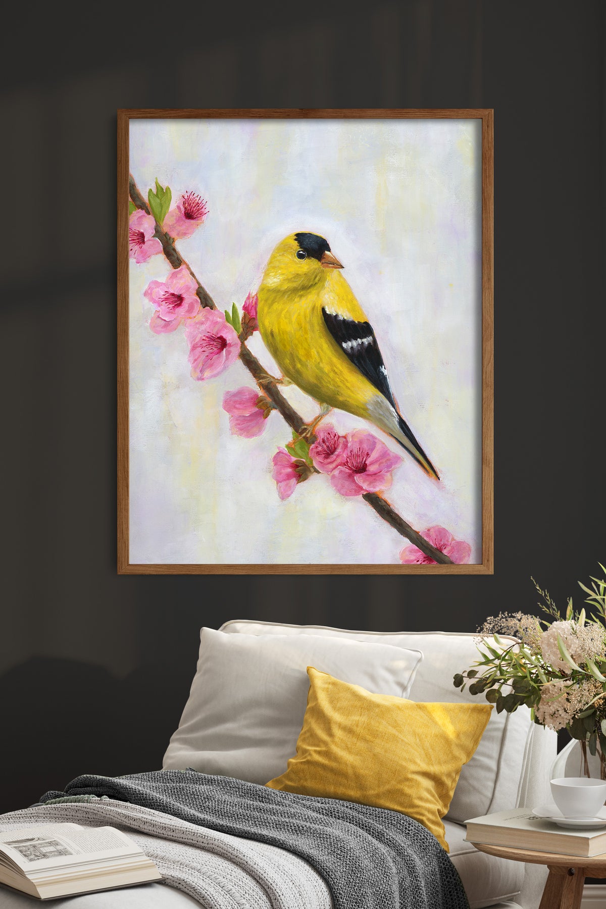 Augur Goldfinch Bird Art Print Yellow Bird And Blossoms Art The augur-goldfinch-bird-art-print-yellow-bird-and-blossoms-art-the