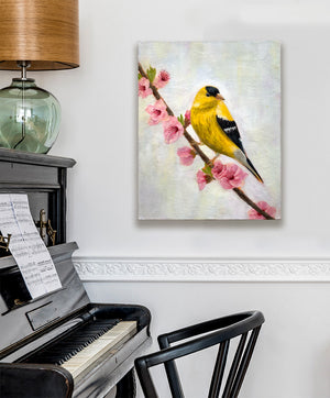 goldfinch yellow bird painting canvas on wall
