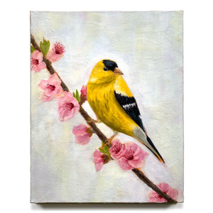 goldfinch yellow bird painting on canvas