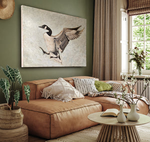 goose painting on large canvas- large Canada goose painting hanging on wall