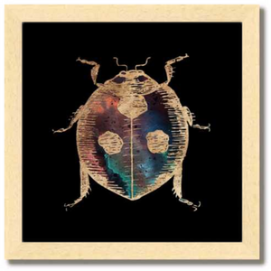 lady bug artwork - 10 inch square gold Foil Galactic Ladybug Art Print by Aimee Schreiber in natural maple wood frame