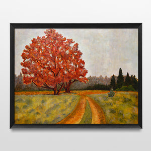 red tree landscape art print framed