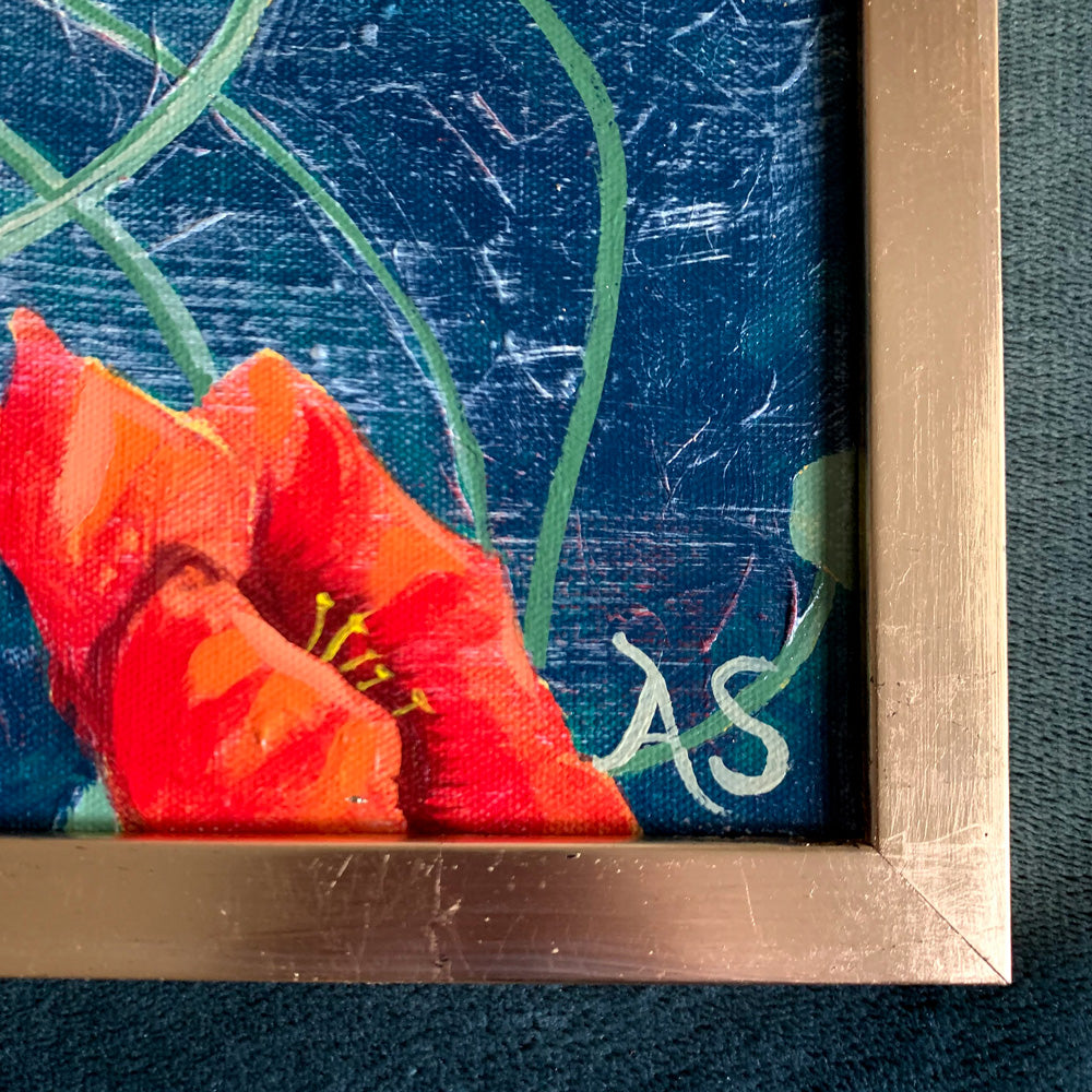 locust poppy painting gold frame detail