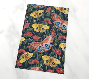 midnight garden moth poppy tea towel