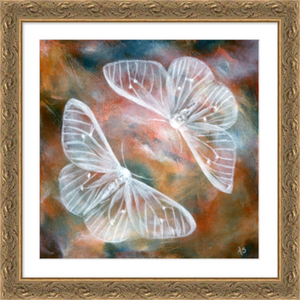 Mirror I two ethereal white moths art print 16x16  framed aimee schreiber