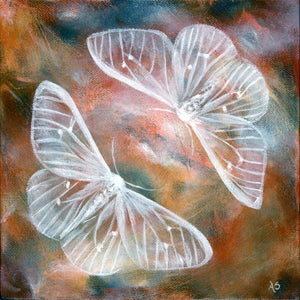 Mirror I two ethereal white moths art print aimee schreiber