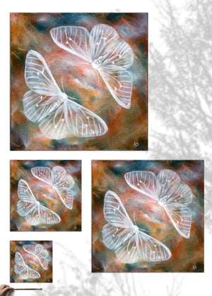 Mirror I two ethereal white moths art print size comparison aimee schreiber