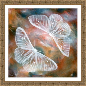 Mirror I two ethereal white moths art print 24x24 framed aimee schreiber