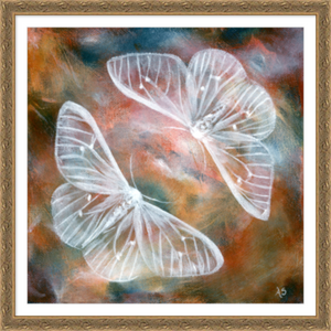 Mirror I two ethereal white moths art print 30x30 framed aimee schreiber