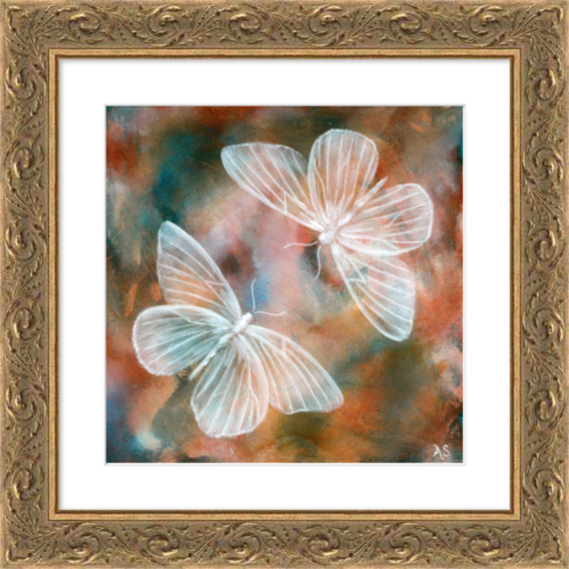 Mirror II Ethereal White Moths 10x10 art print framed by Aimee Schreiber