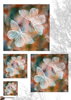 Mirror II Ethereal White Moths art print size comparison by Aimee Schreiber