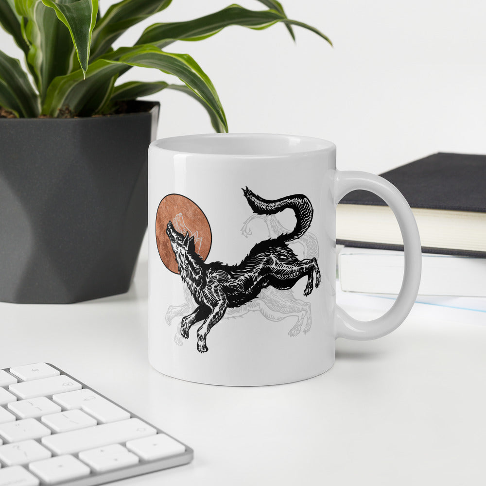 copper wolf coffee mug white