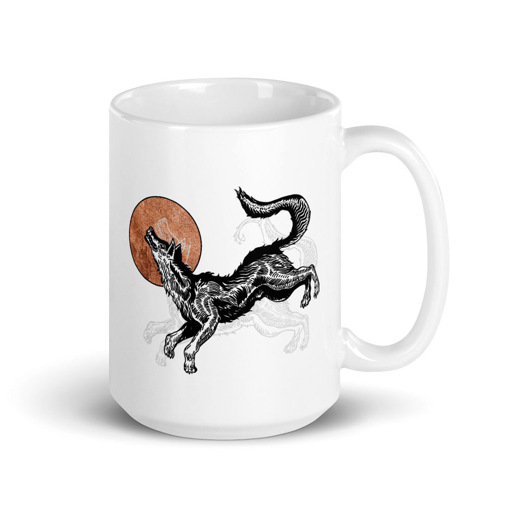 white copper wolf mug 16 oz