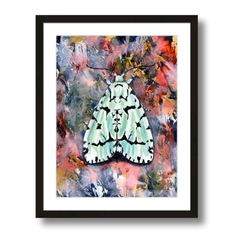 moth art print green marvel moth on pink framed 12x16