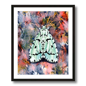 moth art print green marvel moth on pink framed 16x20