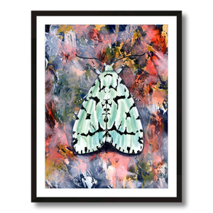 moth art print green marvel moth on pink framed 18x24