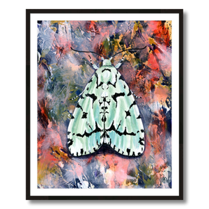 moth art print green marvel moth on pink framed 24x30